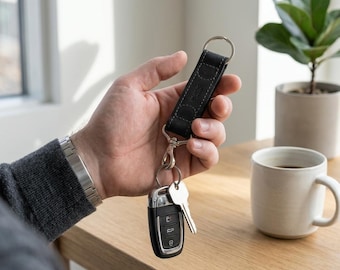 Car Keychain Leather Strap, Personalized Car Key Holder, Full Grain Leather Key Fob Keychain, Car Key Ring, Custom Keychain Gift for Drivers