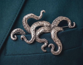 Broche de pulpo de oro antiguo, pin de solapa Kraken, insignia náutica para traje, soporte para pañuelo de bolsillo