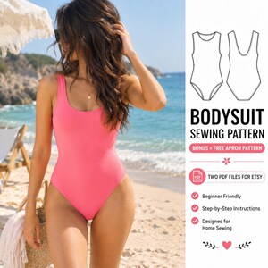 One Piece Swimsuit Sewing Pattern PDF | Easy Handmade Custom Digital Download | Plus Size Machine Long Sleeve Leotard Body Lace Clothing