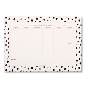 A4 Weekly Planner Desk Pad, Dalmatian Spot Animal Print To Do List Organiser or meal planner, 50 tear off sheet notepad