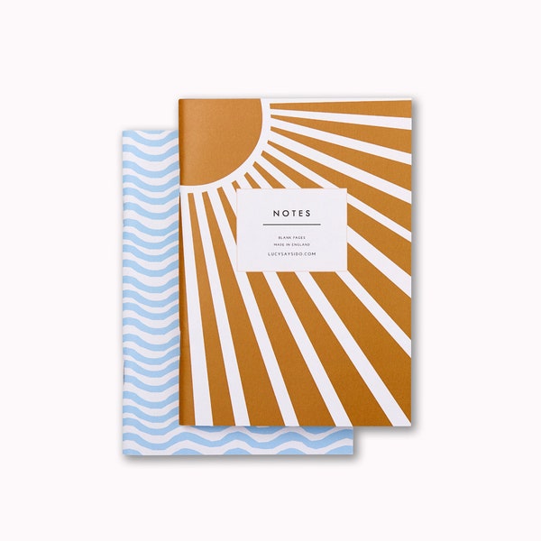 A6 Sun and Sea Notebook Set - notebook holiday gift set Waves and Sunshine design, happy stationery