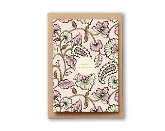 Happy Birthday Pink Block Print card