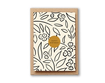 Happy Birthday Botanical Line drawing card