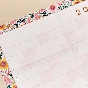 2024 large landscape Year Wall Planner Calendar with bright flowers pattern border