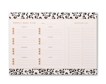 A4 Weekly Meal Planner notepad, organic Coral design Print design with tear off shopping list