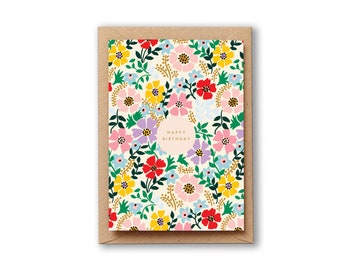 Happy Birthday Multi Flowers pattern card