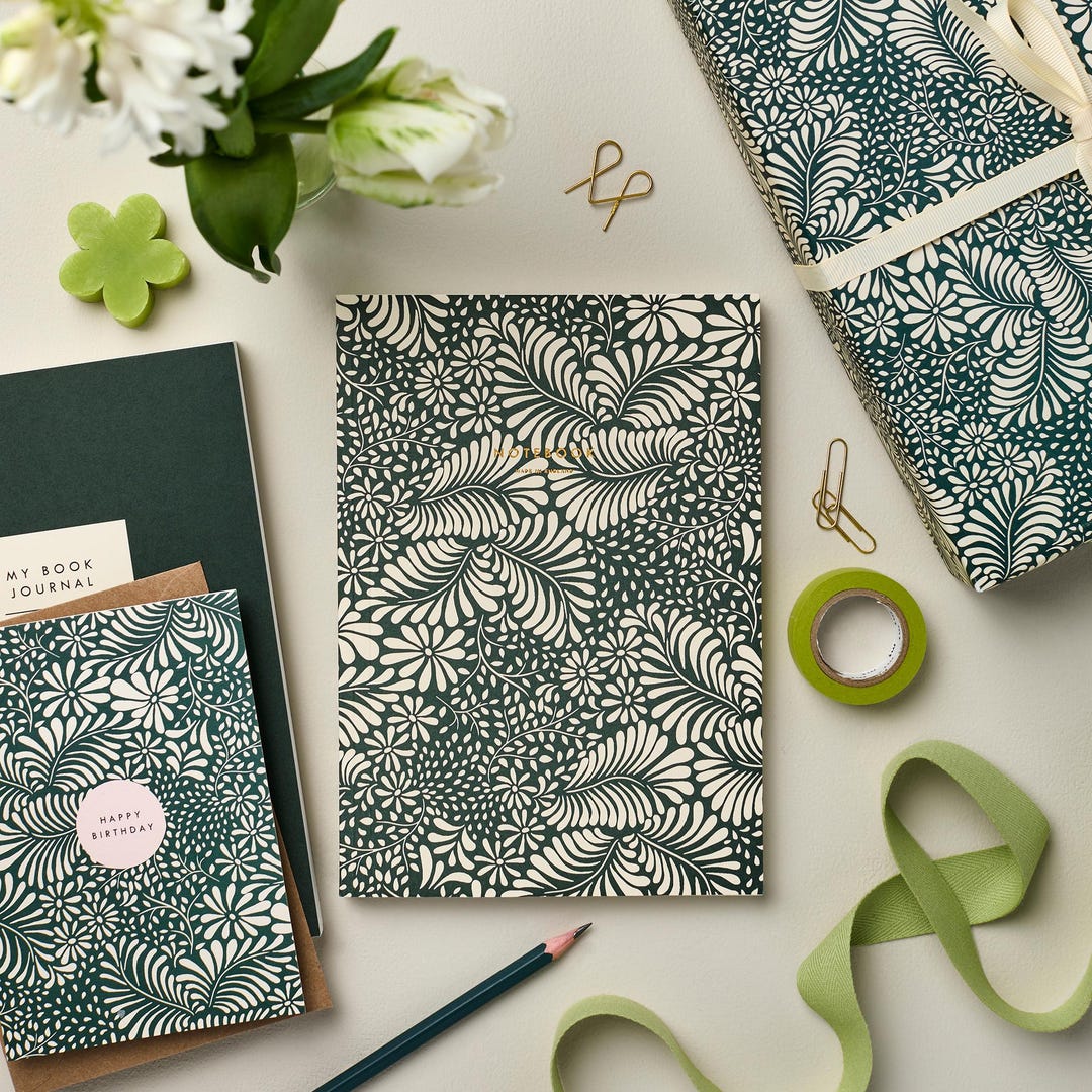 A5 Green Botanical Notebook – Lay Flat Journal, Luxury Writing Notebook ...