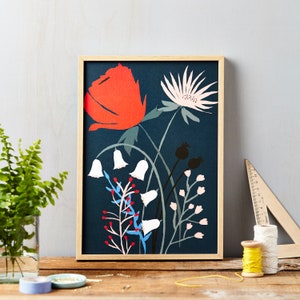 Red Flower on Blue Art Print A3