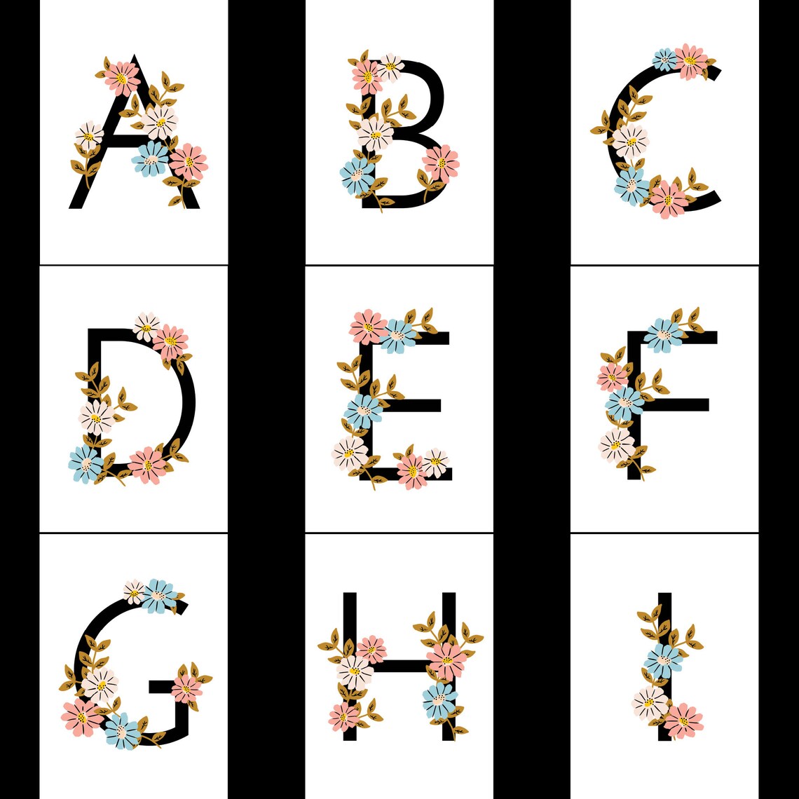 Children's Initial Print Flower Design A4. Floral Flower | Etsy