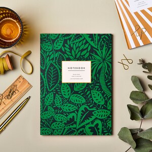 A5 Green Jungle Notebook. Luxury A5 Lined Journal, Green Leafy Pattern ...