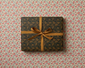 Stars and Little Flowers Christmas Gift Wrap | 10 sheets | Double sided | Vintage Christmas | Patterned Paper | Christmas Wrapping Paper