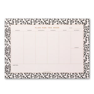 A4 Weekly Planner Desk Pad, bold coral pattern design, To Do List Organiser or meal planner, 50 tear off sheet notepad