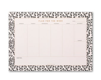 A4 Weekly Planner Desk Pad, bold coral pattern design, To Do List Organiser or meal planner, 50 tear off sheet notepad