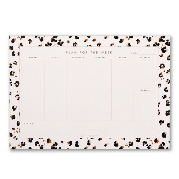 A4 Weekly Planner Desk Pad, Cheetah Animal Print Spot To Do List Organiser or meal planner, 50 tear off sheet notepad