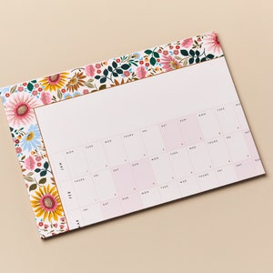 2024 large landscape Year Wall Planner Calendar with bright flowers pattern border folded