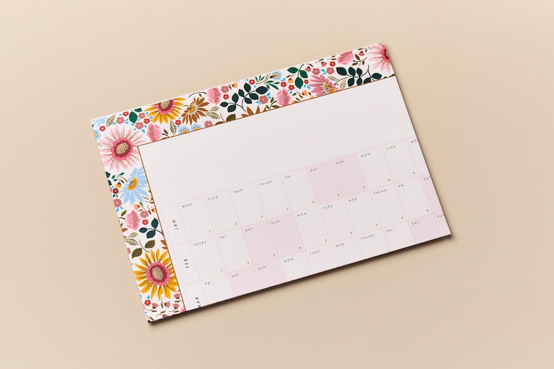 2024 large landscape Year Wall Planner Calendar with bright flowers pattern border folded