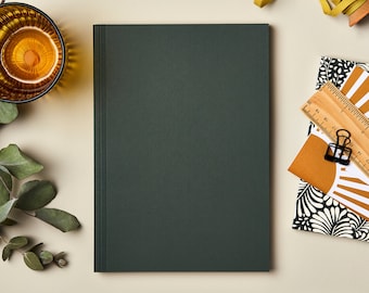 A5 Lay flat Dark Green Notebook. Special A5 lined journal with page numbers and contents page. Beautiful gift