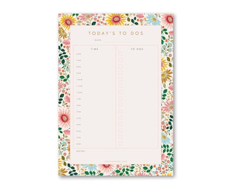 A5 Daily Planner Desk Pad, Bright Flowers Daily To Do List Organiser, 50 tear off sheet notepad for Office or Student
