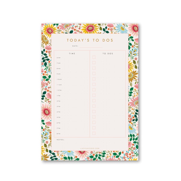 A5 Daily Planner Desk Pad, Bright Flowers Daily To Do List Organiser, 50 tear off sheet notepad for Office or Student