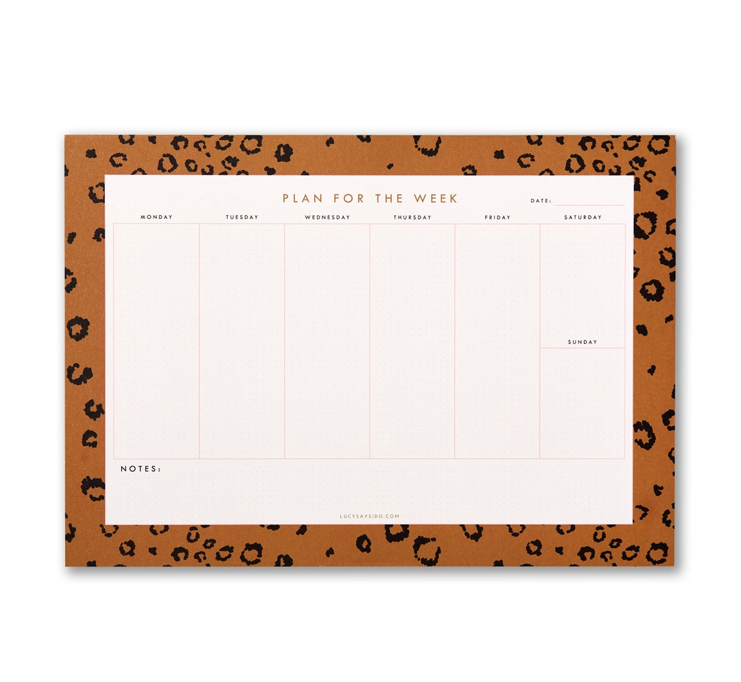 A4 Weekly Planner Desk Pad, Mustard Leopard Animal Print to Do List ...