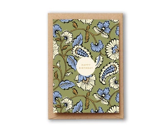 Happy Birthday Green Block Print card