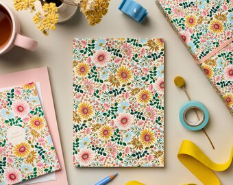 Floral Lay Flat Notebook – Luxury A5 Lined Journal, Gold Foil, Numbered Pages, Gift for Writers & Stationery Lovers