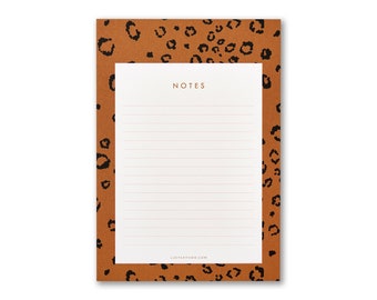 A5 Desk Notepad, Mustard Leopard Print - Animal Print Notepad, office desk pad, list pad, stationery gift