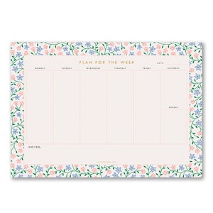 A4 Weekly Planner Desk Pad, Periwinkle design, To Do List Organiser or meal planner, 50 tear off sheet notepad