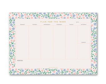 A4 Weekly Planner Desk Pad, Periwinkle design, To Do List Organiser or meal planner, 50 tear off sheet notepad