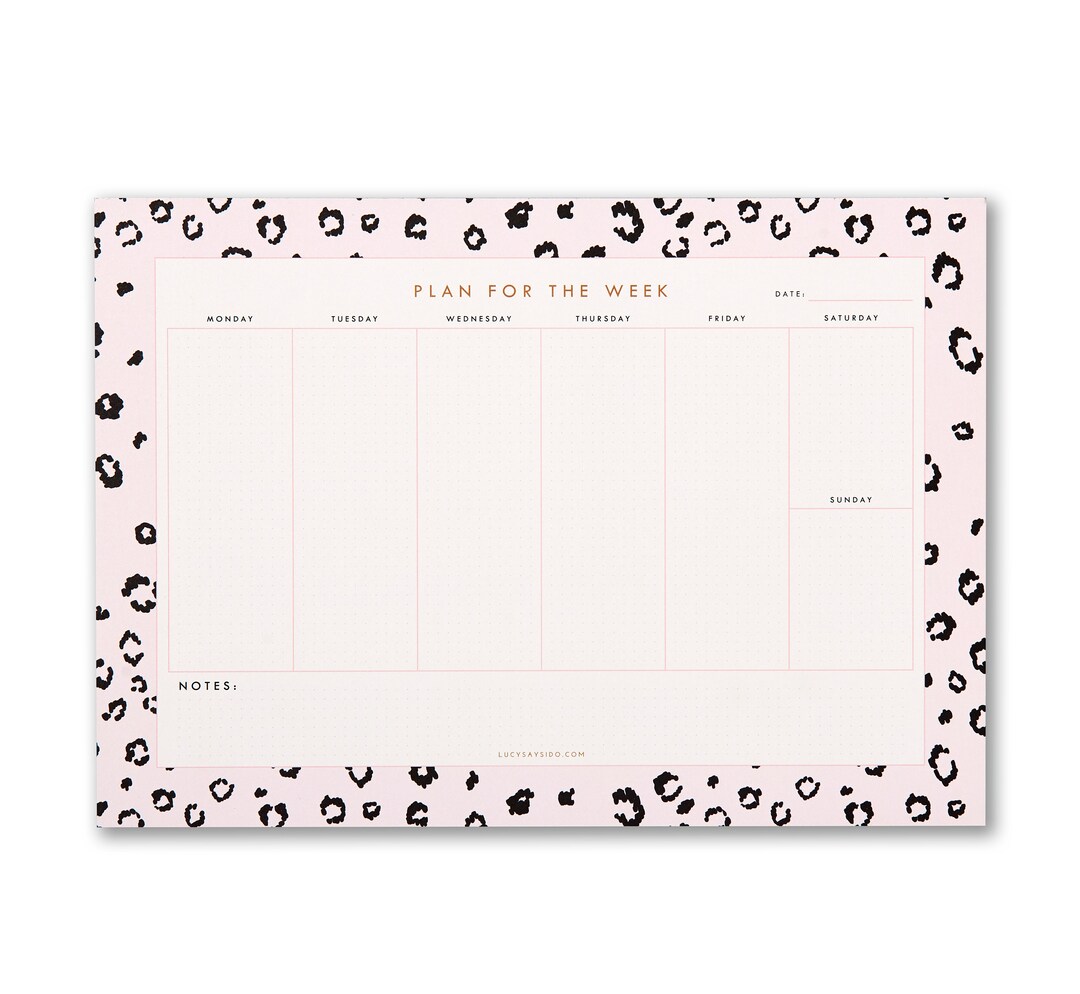 A4 Weekly Planner Desk Pad, Pink Leopard Print to Do List Organiser or ...