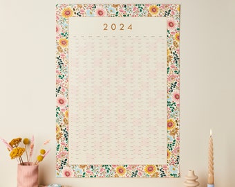 2024 Wall Planner - 2024 calendar - 2024 Planner - Bright Flowers - 50x70cm - Yearly Planner - 2024 diary -year wall planner