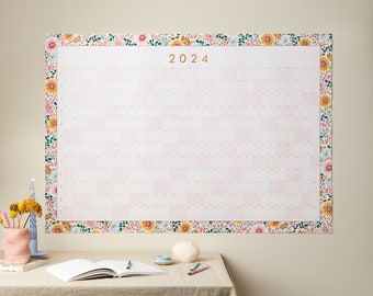 2024 Large Wall Planner - 2024 calendar - 2024 Planner - Bright Flowers - 68x98cm - Yearly Planner - 2024 diary -year wall planner-SECONDS