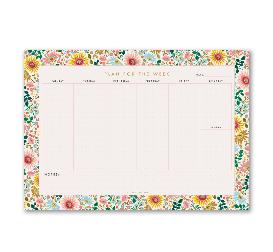 A4 Weekly Planner Desk Pad, Bright Flowers Design, to Do List Organiser ...