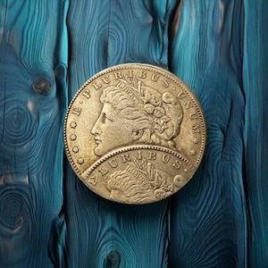 Può includere: Una moneta circolare color oro che presenta il profilo di una figura che indossa un berretto con la parola LIBERTY, circondata dal testo E PLURIBUS UNUM e da stelle. La moneta mostra un'immagine parziale di un secondo profilo in basso.