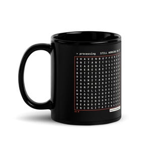 AI Word Search Black Mug | Puzzle Coffee Mug, Hidden Message Gift