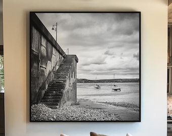 Black and White Sea Wall Photo Print | Coastal Wall Art | Nautical Boat Canvas | Fine Art Photography | Ocean Landscape | Moody Beach Decor