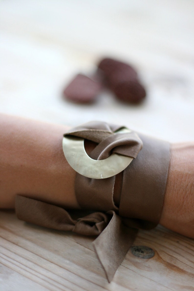 Brown Leather Wrap Bracelet Leather Bracelet with Golden Etsy