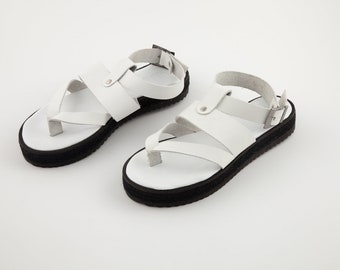 Thong ankle wrap sandals - Open toe sandals - Unique design - Flatform sandals - White sandals - White flatforms - Eleanna Katsira