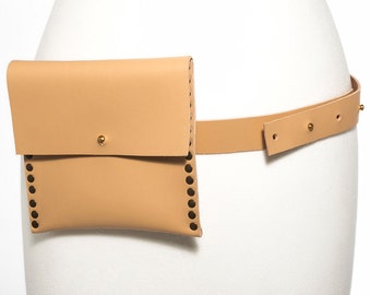 Belt Bag in Nude Leather - Studded Belt Bag - Hip Bag - Utility Bag