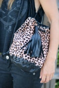 Leather Pony Skin Bag - Leopard Bucket Purse with Long Tassel - Rucksack - Pouch - Backpack - Crossbody - Shoulder Bag - Drawstring Pouch