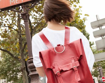 Leather Red Backpack - Handmade leather bag - Shoulder Bag - Travel Bag - Laptop bag - School Backpack