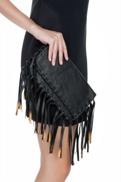 Black Fringe Leather Clutch Leather Purse Boho Style Bag | Etsy