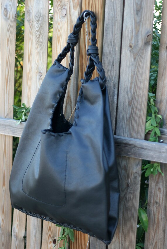 Black Leather Hobo Bag Every Day Shopping Bag Handmade | Etsy