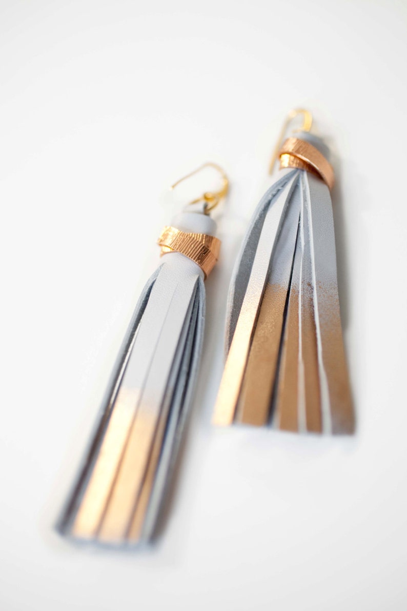 White Leather Earrings Long Leather Fringed Earrings Obre Etsy