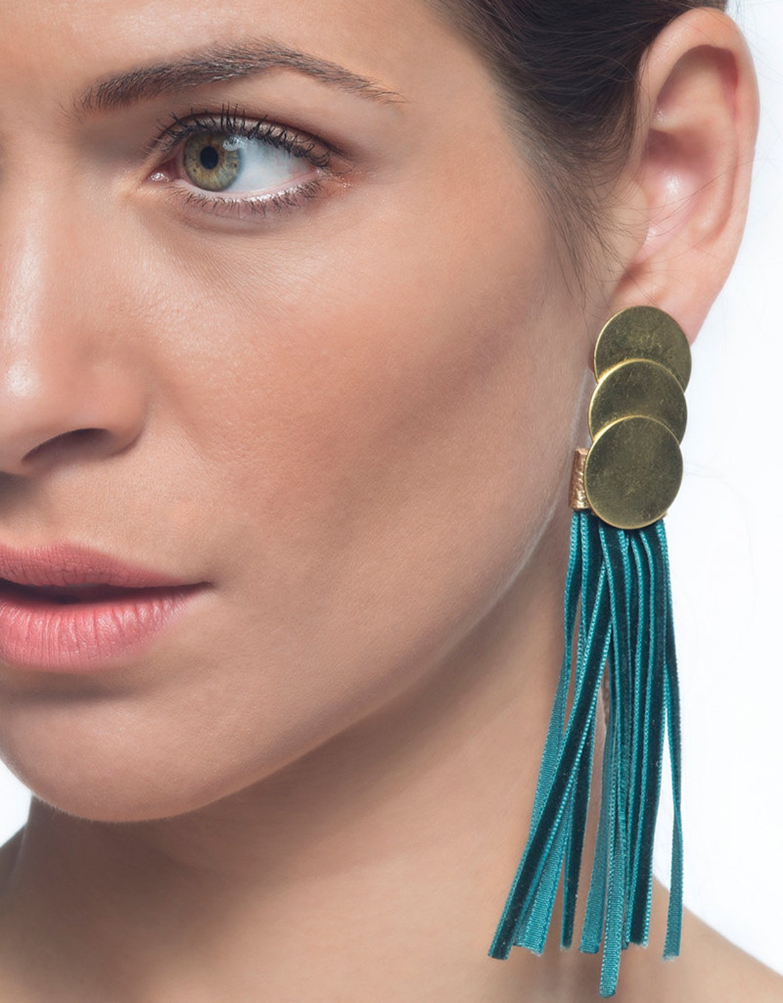 Green fringe earrings Clearance