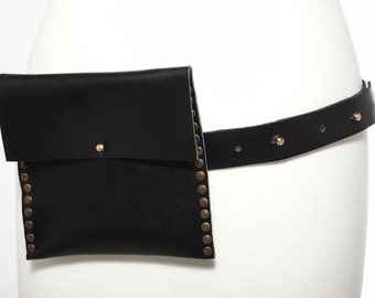 Belt Bag in Black Leather - Studded Belt Bag - Hip Bag - Utility Bag