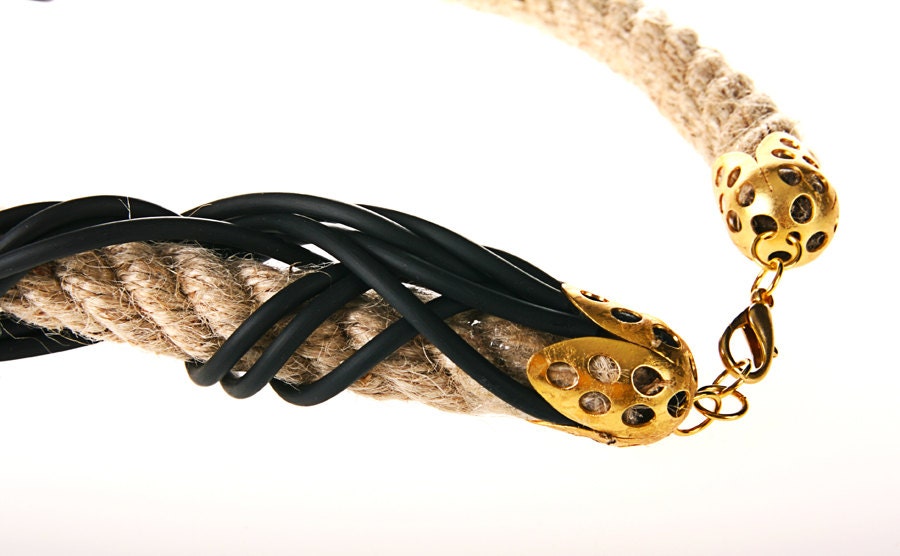 Necklace From Natural Rope With Rubber and Golden Charm - Etsy