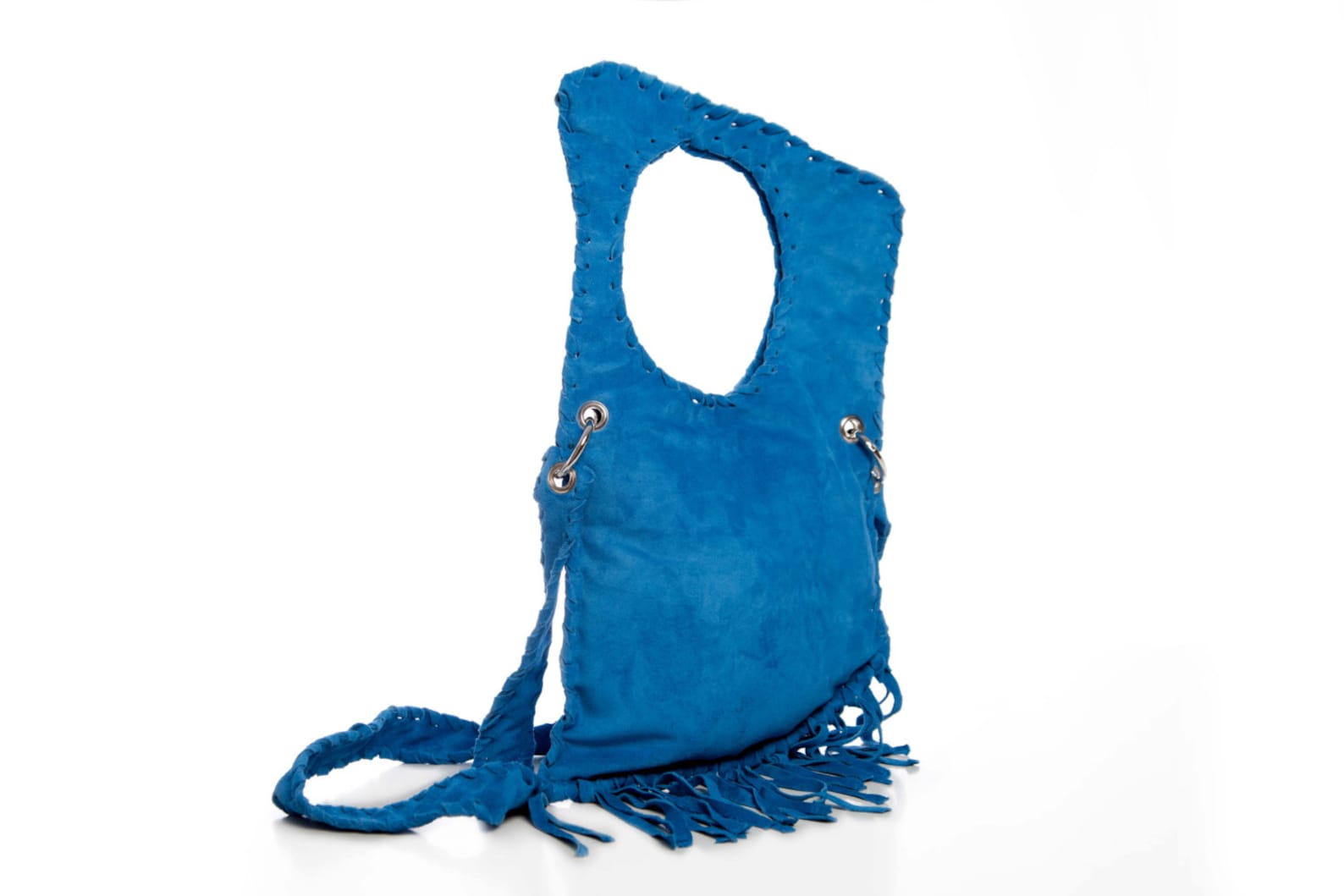 Blue Suede Handmade Messenger Bag Fringe Geometric Purse Etsy