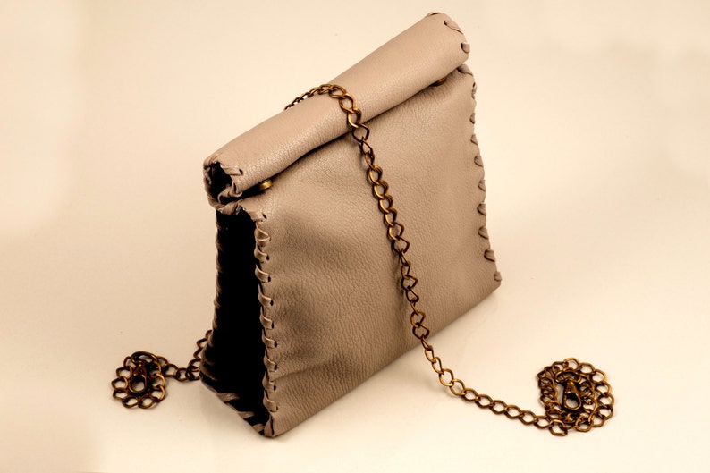Lunch Bag Leather Beige and Black Purse Clutch Etsy