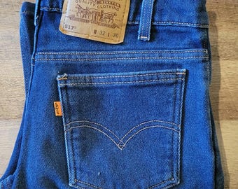 Calça jeans Levi's 517 Bootcut vintage de 1995, etiqueta laranja, lavagem médio-escura (W32 L30)